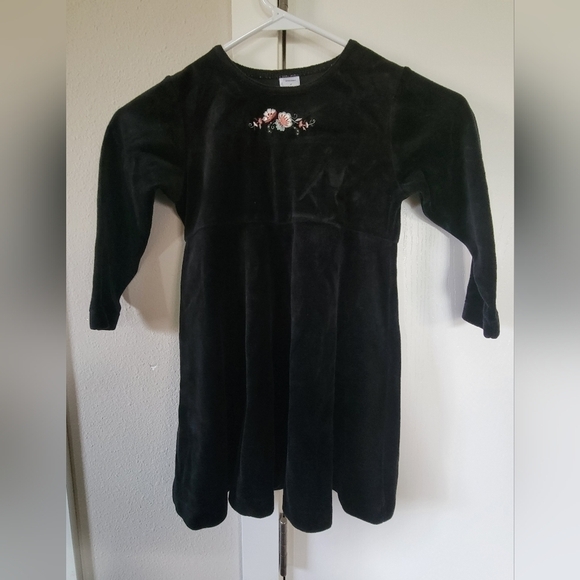 Lands End Black Velvet Embroidered Floral Dress - Picture 6 of 7